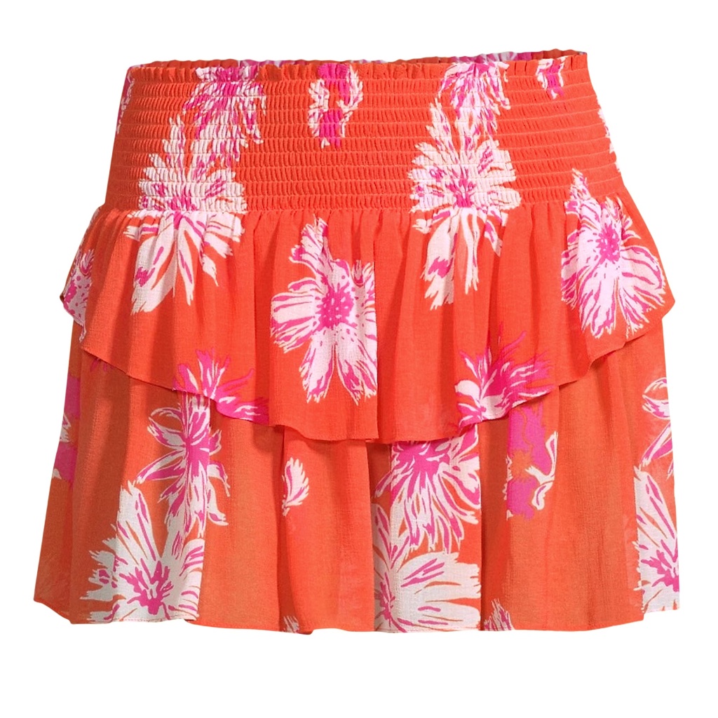 Ramy Brook Floral Mini Skirt In Bright Coral Size S Flowy ~ Sheer ~ Vacation!